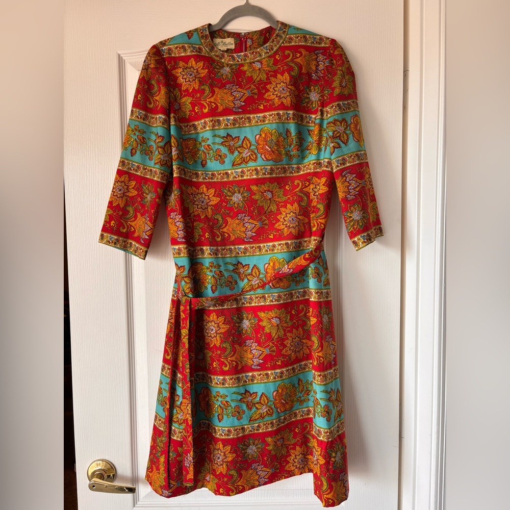 Vintage 60s/70s wool McMullen Shirt Dress floral women size 10 elbow sleeve